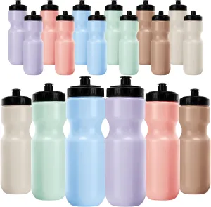 Nitial Sports Water Bottles Bulk 22 oz Reusable Sports Squeeze Water Bottles Blank Plastic Easy to Open with Pull Cap for Bike Cages for Gym Fitness Dishwasher Safe