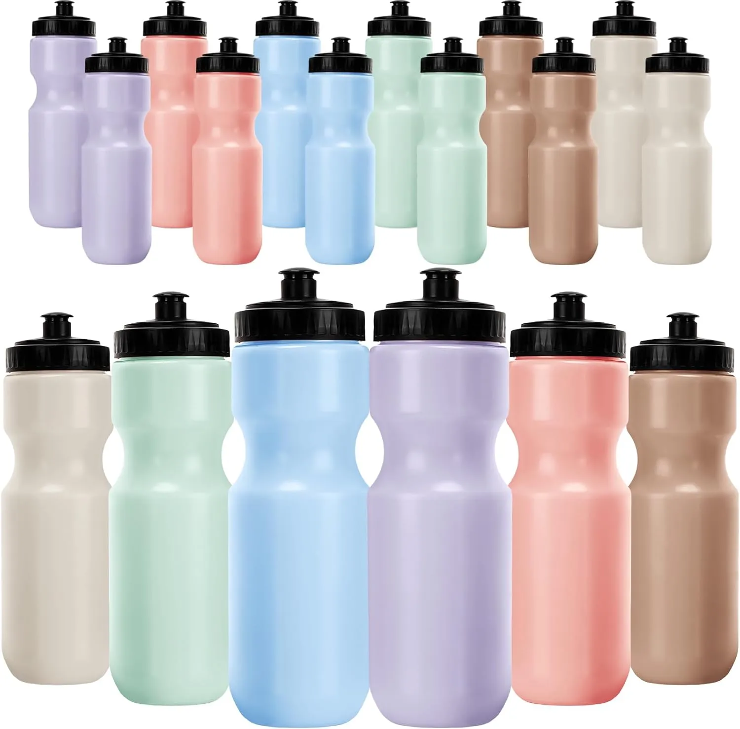 Nitial Sports Water Bottles Bulk 22 oz Reusable Sports Squeeze Water Bottles Blank Plastic Easy to Open with Pull Cap for Bike Cages for Gym Fitness Dishwasher Safe