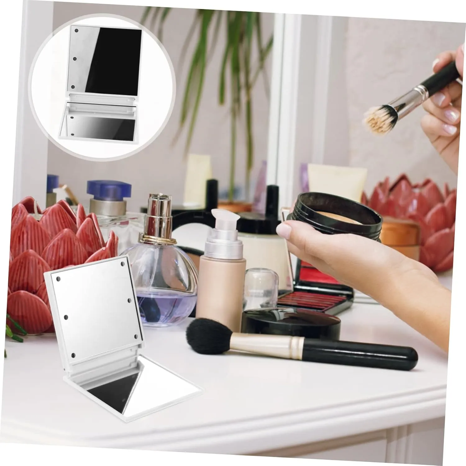 NOLITOY 2pcs Portable Folding Led Makeup Mirror Compact Handheld Beauty Cosmetic Mirror Led Light for Travel Simulates Natural Daylight for Use
