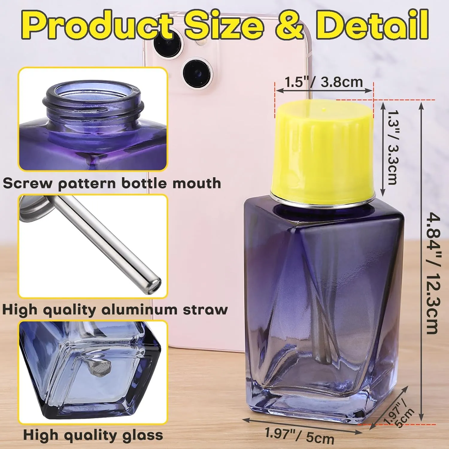 Noverlife 4Oz / 120ml Glass Nail Polish Remover Dispenser with Cap, Controllable Water Output Push Down Pump Dispenser for Acetone Alcohol Bottle, Decorative Empty Press Container for Makeup Remover