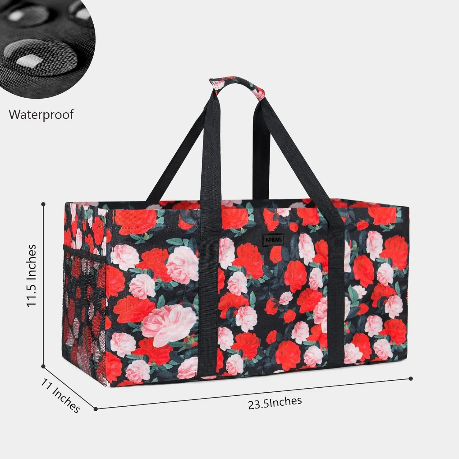 NPBAG Extra Large Utility Tote with Wireframe, Oversized Collapsible Reusable Grocery Shopping Bag, Standable Waterproof Pool Beach Bag, Basket for Storage