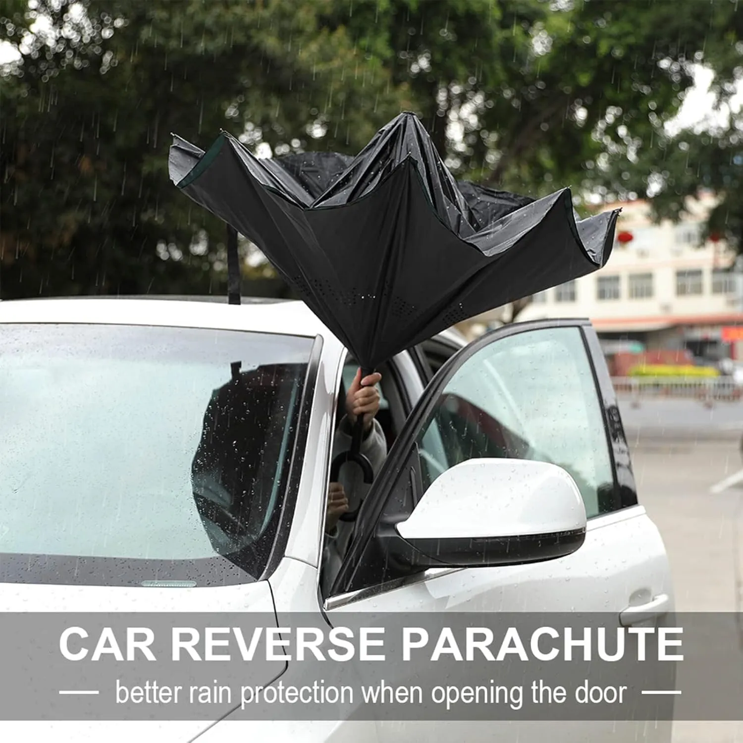 Nugier Auto Large Inverted Rain Umbrella, Sun Protect UV Winds Rain Compact Parasol Automatic Open/Close Reverse Car Umbrella