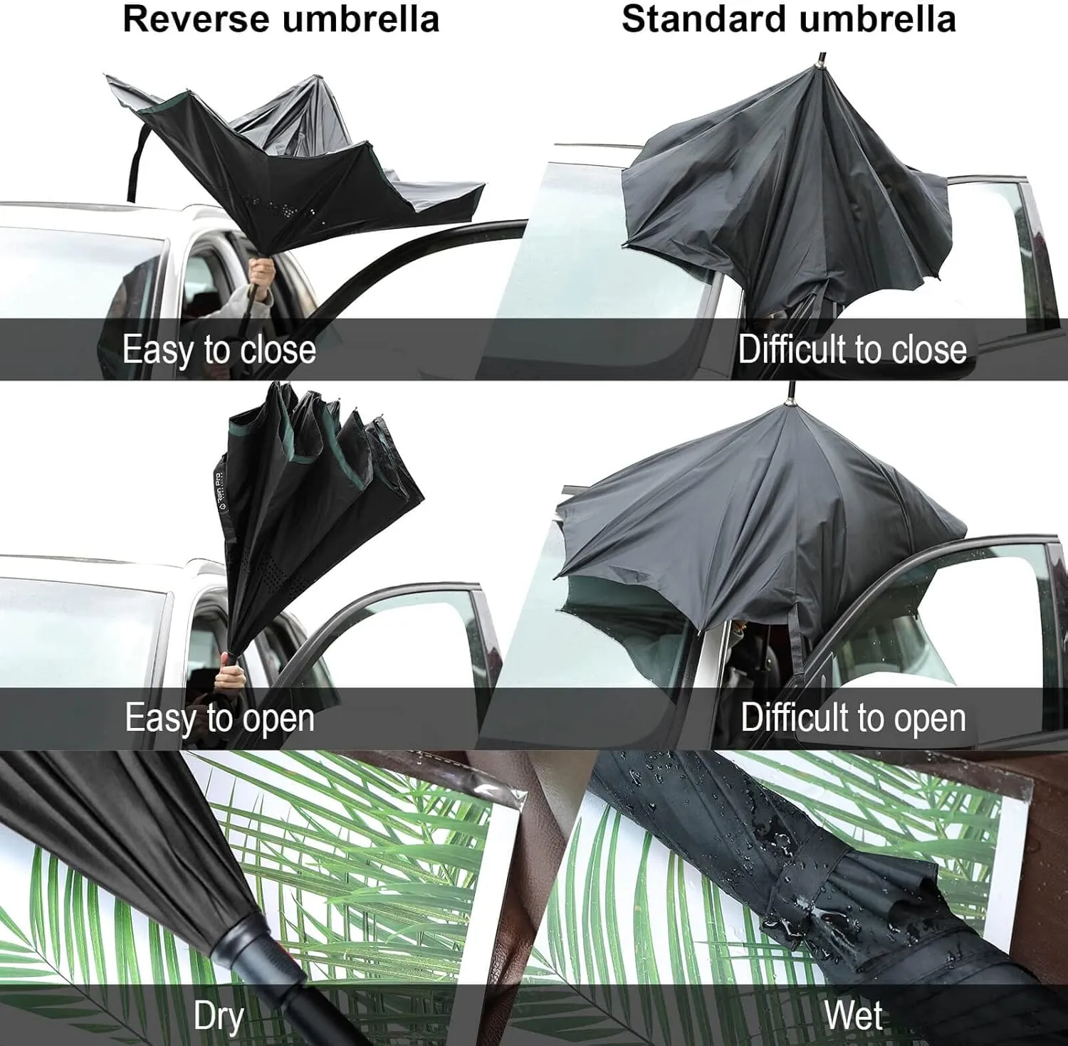 Nugier Auto Large Inverted Rain Umbrella, Sun Protect UV Winds Rain Compact Parasol Automatic Open/Close Reverse Car Umbrella