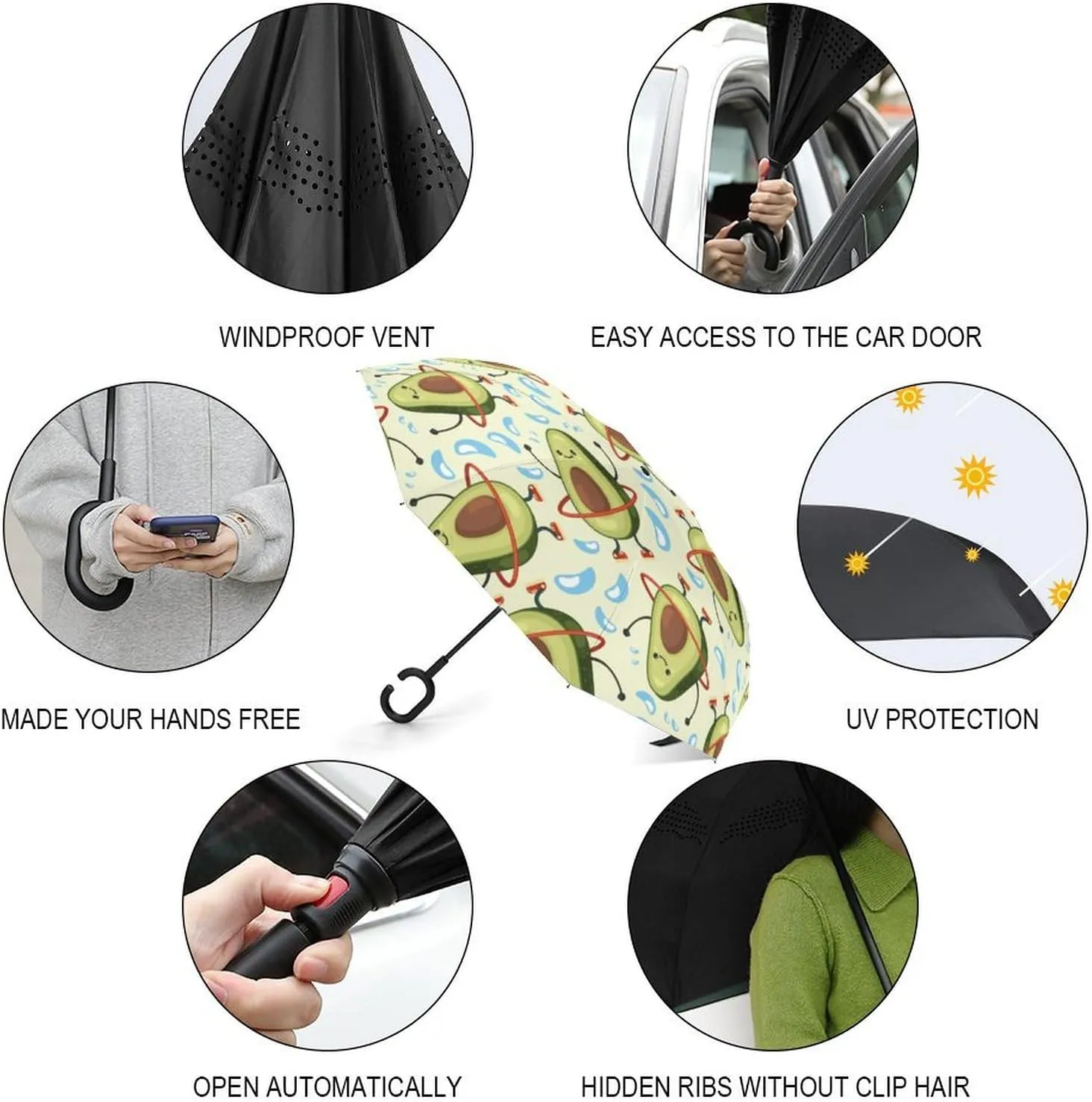 Nugier Auto Large Inverted Rain Umbrella, Sun Protect UV Winds Rain Compact Parasol Automatic Open/Close Reverse Car Umbrella