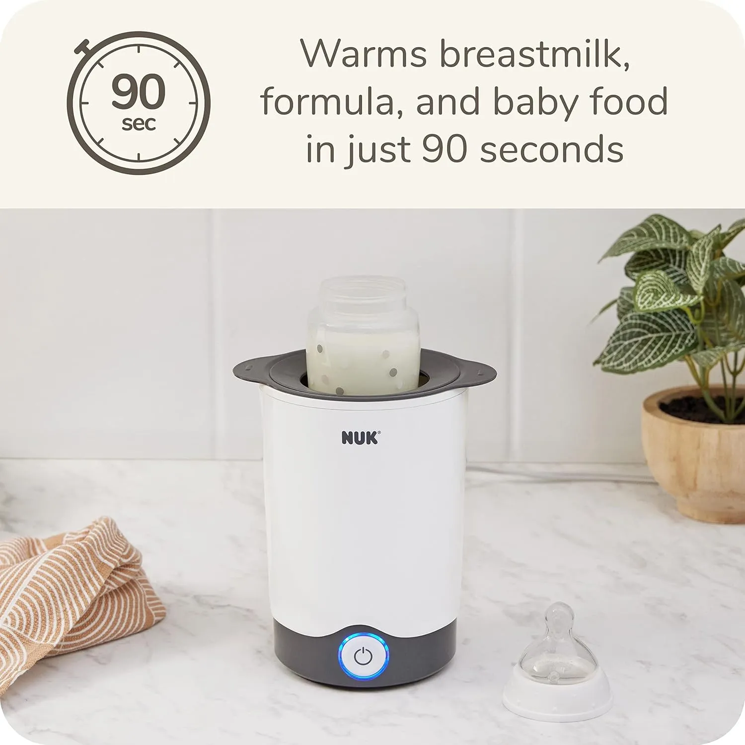 NUK Thermo Express Baby Bottle Warmer - Fast and Gentle Steam Heating, a Portable & Efficient Newborn Essential