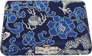 Oboe Case, Wooden Silk Cloth Cover Oboe Storage Holder Box Clarinet Case Protector Bag for 6pcs Oboe Reeds (Blue)