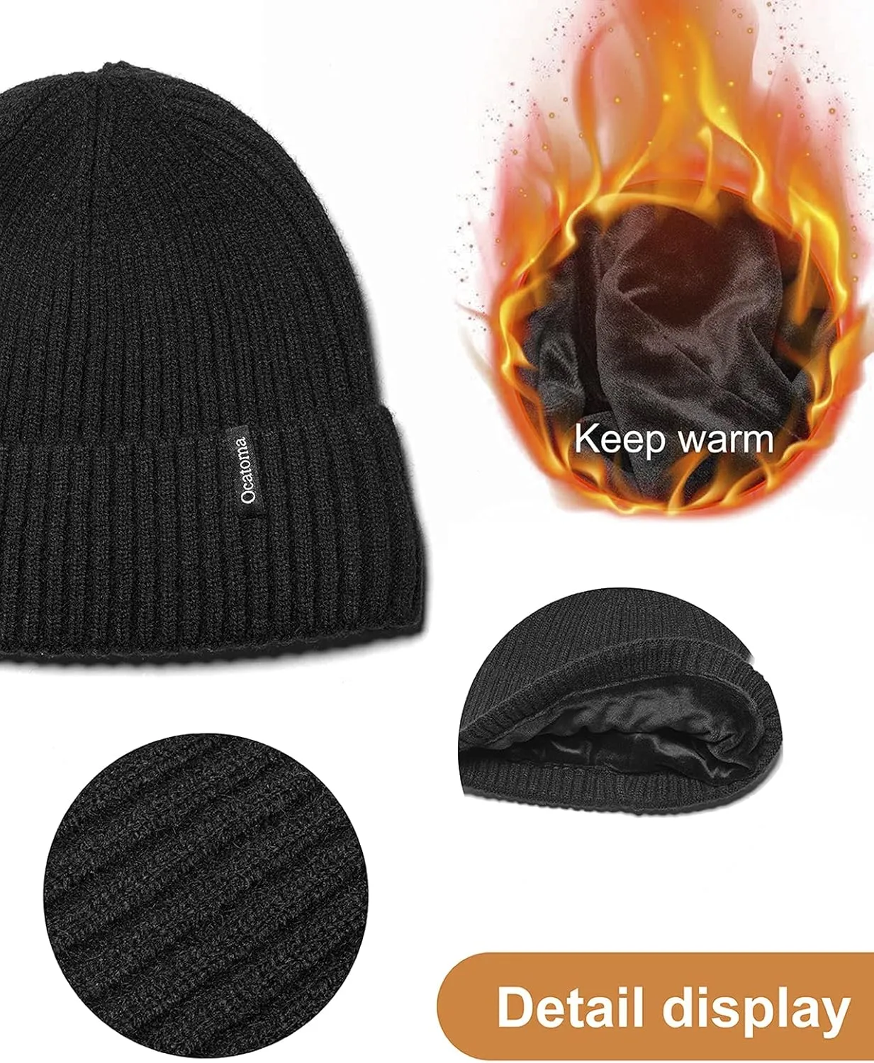 Ocatoma Beanie for Men Women Warm Winter Knit Cuffed Beanie Soft Warm Ski Hats Unisex