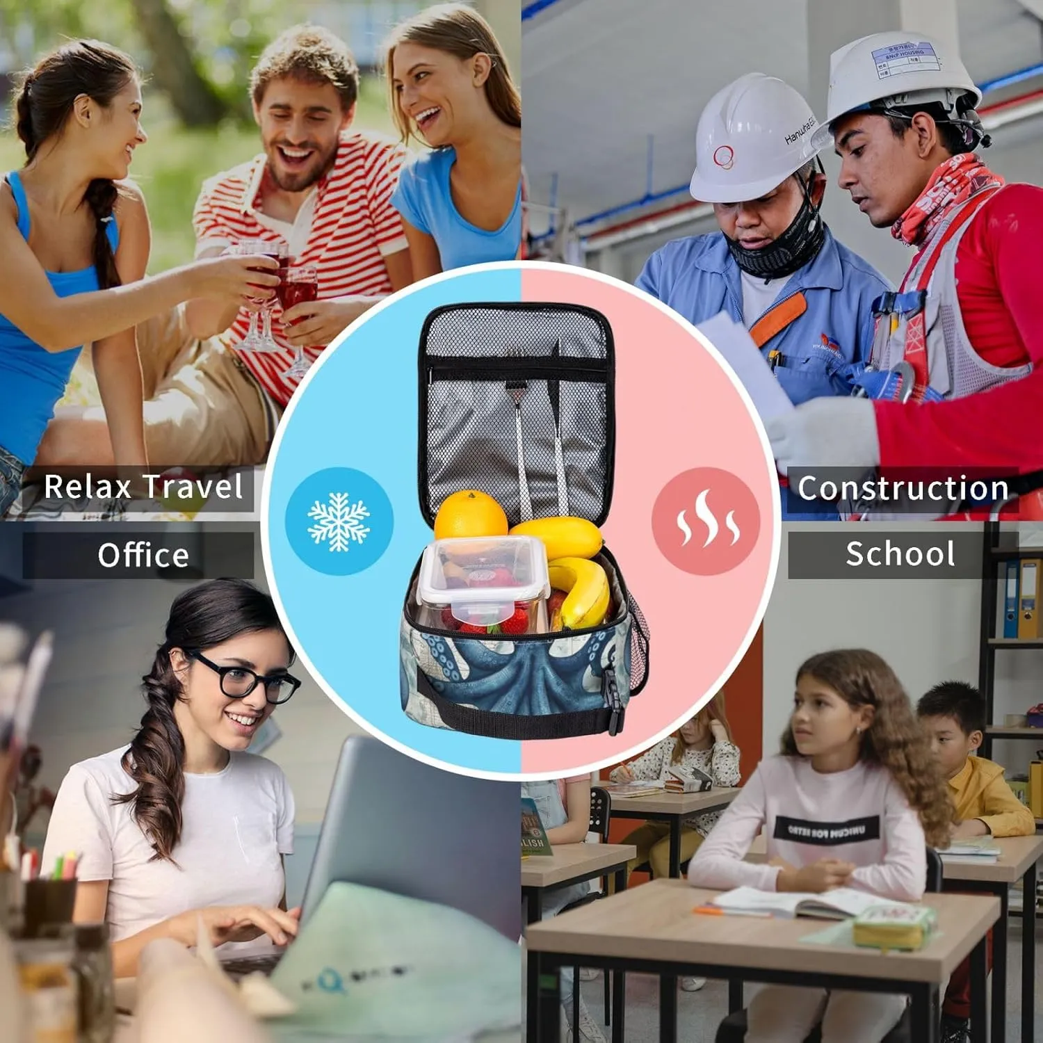 Octopus Lunch Box for Adults Women Girls Boys Kids Nautical Coastal Lunch Box Insulated Cooler Reusable Lunch Bag Container Gifts for Work Office Picnic Travel School