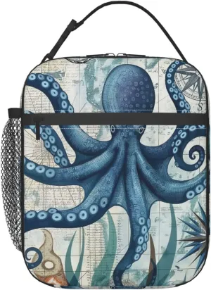 Octopus Lunch Box for Adults Women Girls Boys Kids Nautical Coastal Lunch Box Insulated Cooler Reusable Lunch Bag Container Gifts for Work Office Picnic Travel School