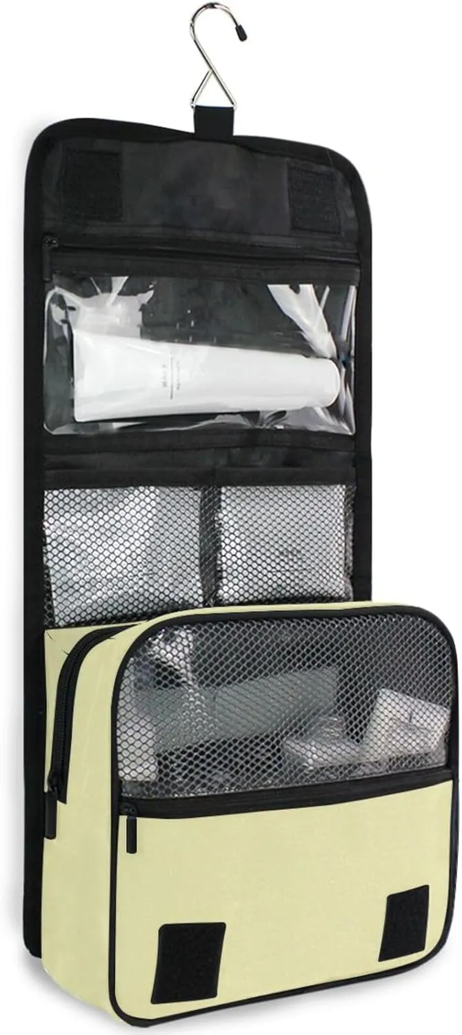 ODAWA Hanging Travel Makeup Organizer Pale Goldenrod Multi-compartment Toiletry Cosmetics Bag