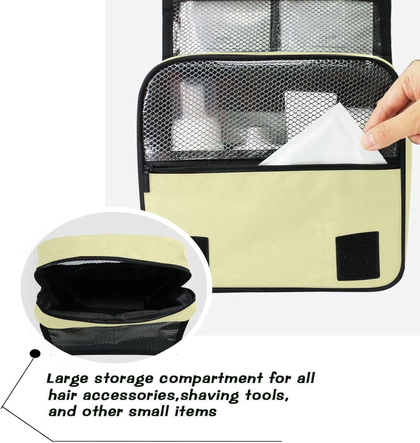 ODAWA Hanging Travel Makeup Organizer Pale Goldenrod Multi-compartment Toiletry Cosmetics Bag