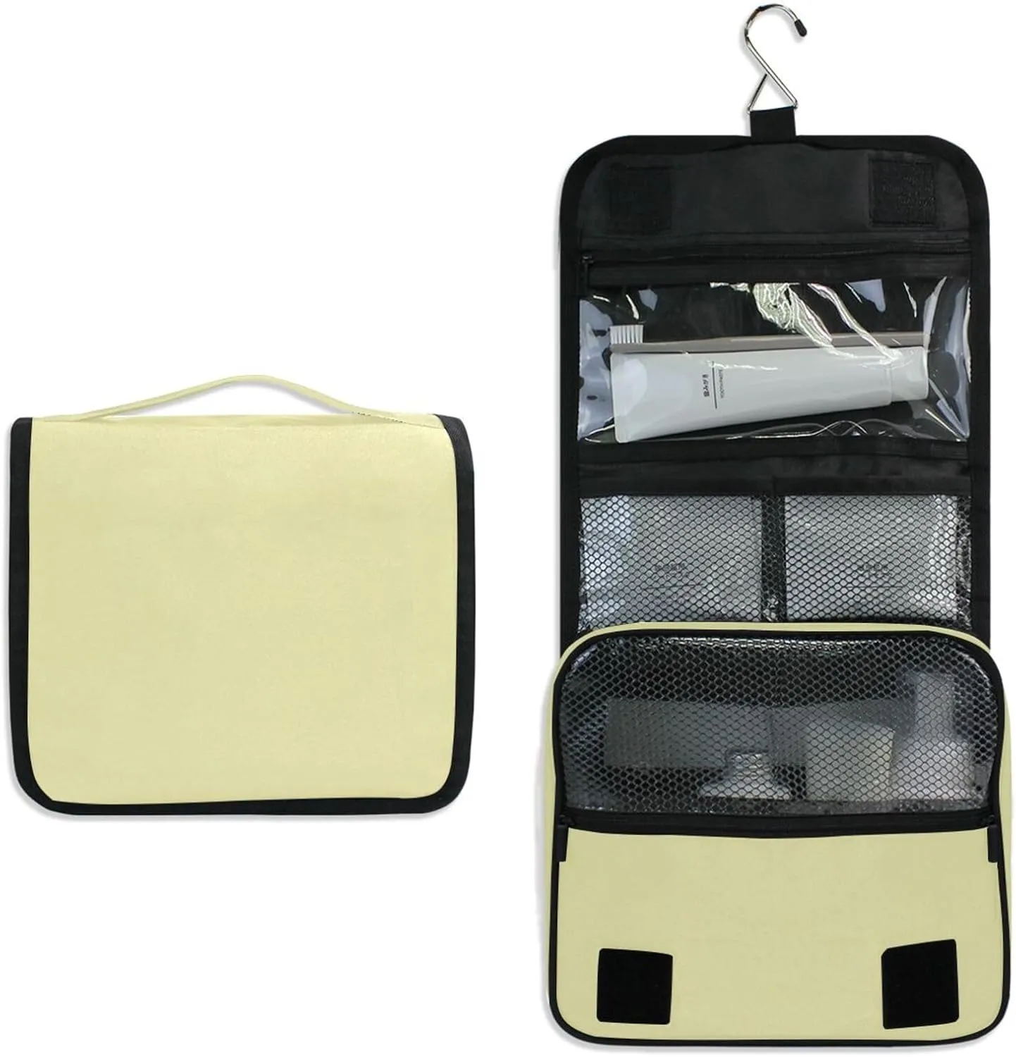 ODAWA Hanging Travel Makeup Organizer Pale Goldenrod Multi-compartment Toiletry Cosmetics Bag