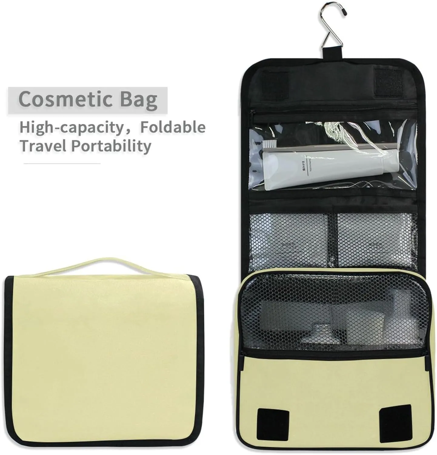 ODAWA Hanging Travel Makeup Organizer Pale Goldenrod Multi-compartment Toiletry Cosmetics Bag
