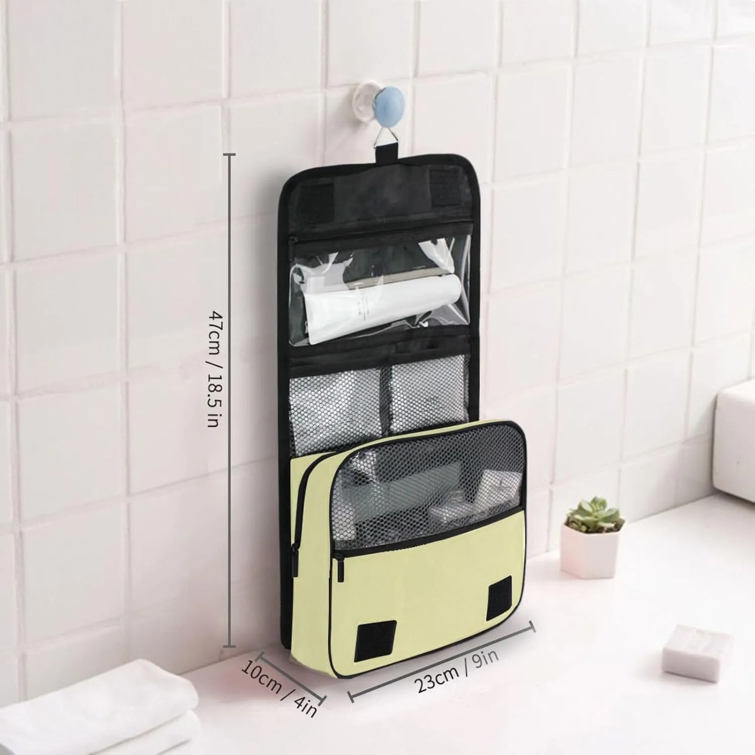 ODAWA Hanging Travel Makeup Organizer Pale Goldenrod Multi-compartment Toiletry Cosmetics Bag