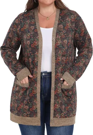 OLRIK Plus Size Sweater for Women Lightweight Long Sleeve Buttons Down Cardigans Casual Jacket Coat with Pockets