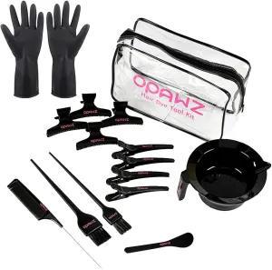 OPAWZ 16Pcs Hair Dye Coloring Kit, Brush and Mixing Bowl Set, Hair Dye Tools Kit, Include Mixing Bowl, Applicator, Clips, Brushes, Comb, Gloves and Reusable Travel Bag for DIY Salon