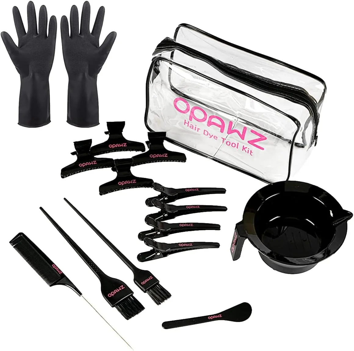 OPAWZ 16Pcs Hair Dye Coloring Kit, Brush and Mixing Bowl Set, Hair Dye Tools Kit, Include Mixing Bowl, Applicator, Clips, Brushes, Comb, Gloves and Reusable Travel Bag for DIY Salon