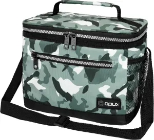 opux Insulated Lunch Box Men Women, Lunch Bag for Work School, Leakproof Soft Cooler Tote Adult, Large Lunch Pail Kids Boys Girls, Picnic Beach Food Bag with Shoulder Strap, Camo Green