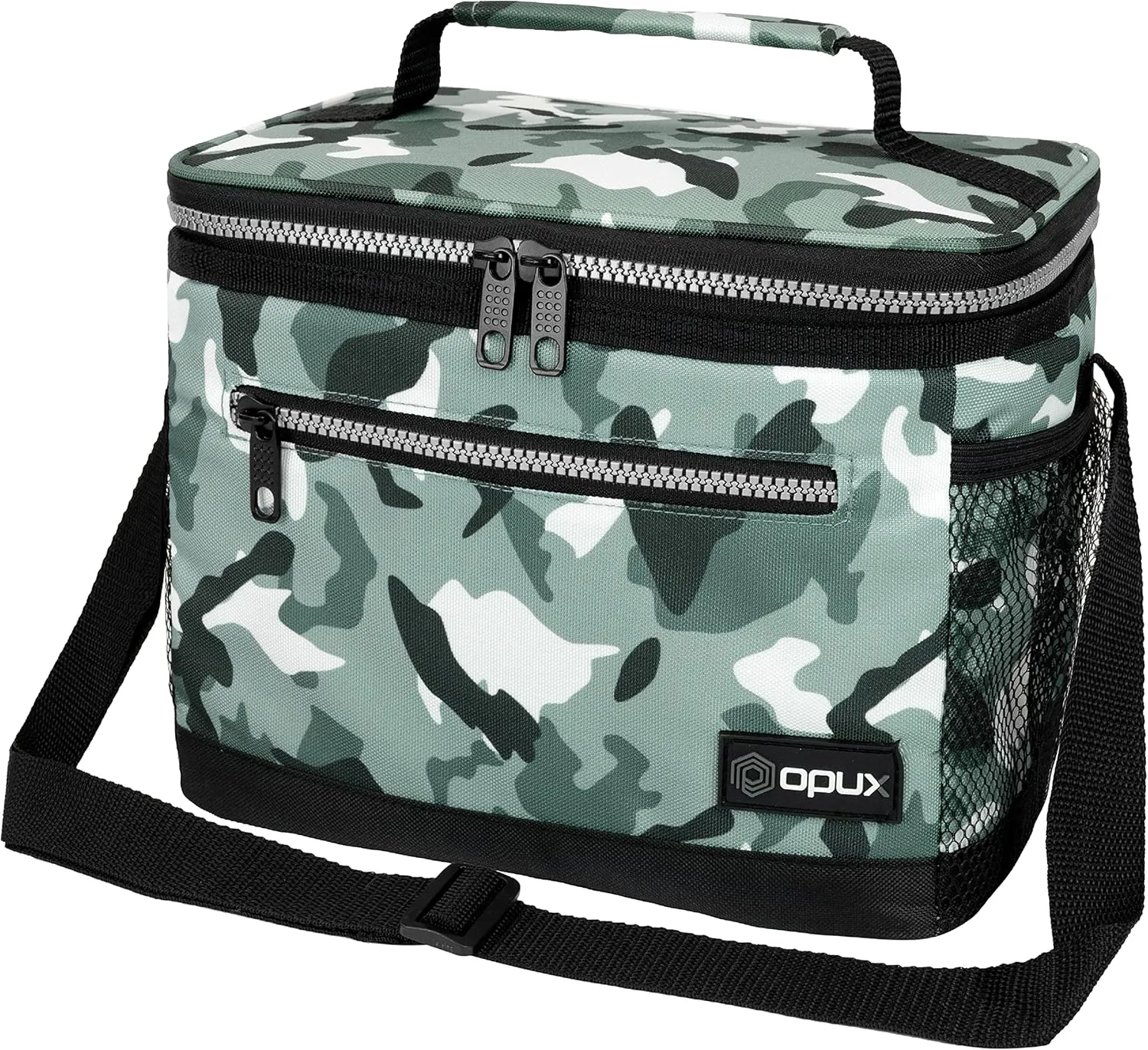 opux Insulated Lunch Box Men Women, Lunch Bag for Work School, Leakproof Soft Cooler Tote Adult, Large Lunch Pail Kids Boys Girls, Picnic Beach Food Bag with Shoulder Strap, Camo Green