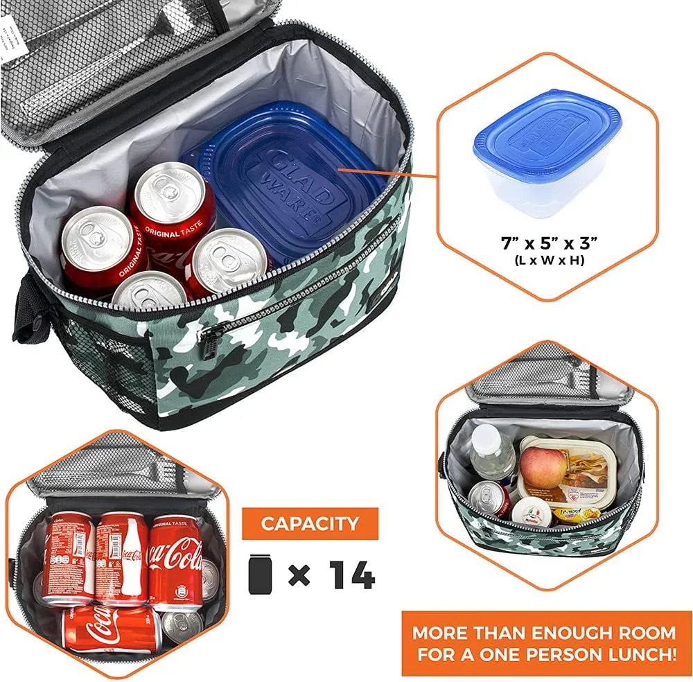 opux Insulated Lunch Box Men Women, Lunch Bag for Work School, Leakproof Soft Cooler Tote Adult, Large Lunch Pail Kids Boys Girls, Picnic Beach Food Bag with Shoulder Strap, Camo Green