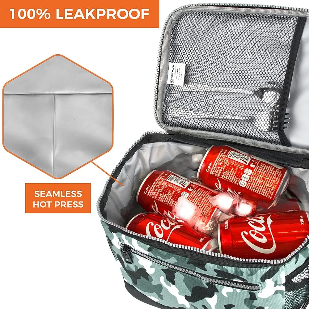 opux Insulated Lunch Box Men Women, Lunch Bag for Work School, Leakproof Soft Cooler Tote Adult, Large Lunch Pail Kids Boys Girls, Picnic Beach Food Bag with Shoulder Strap, Camo Green