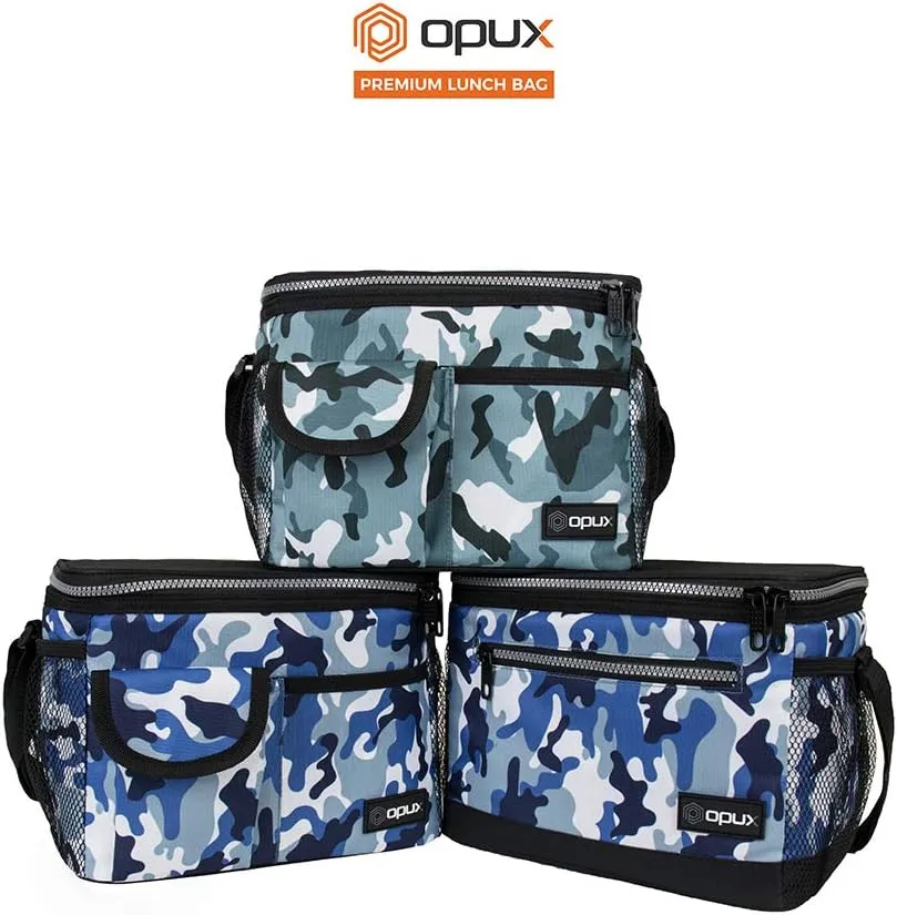 opux Insulated Lunch Box Men Women, Lunch Bag for Work School, Leakproof Soft Cooler Tote Adult, Large Lunch Pail Kids Boys Girls, Picnic Beach Food Bag with Shoulder Strap, Camo Green
