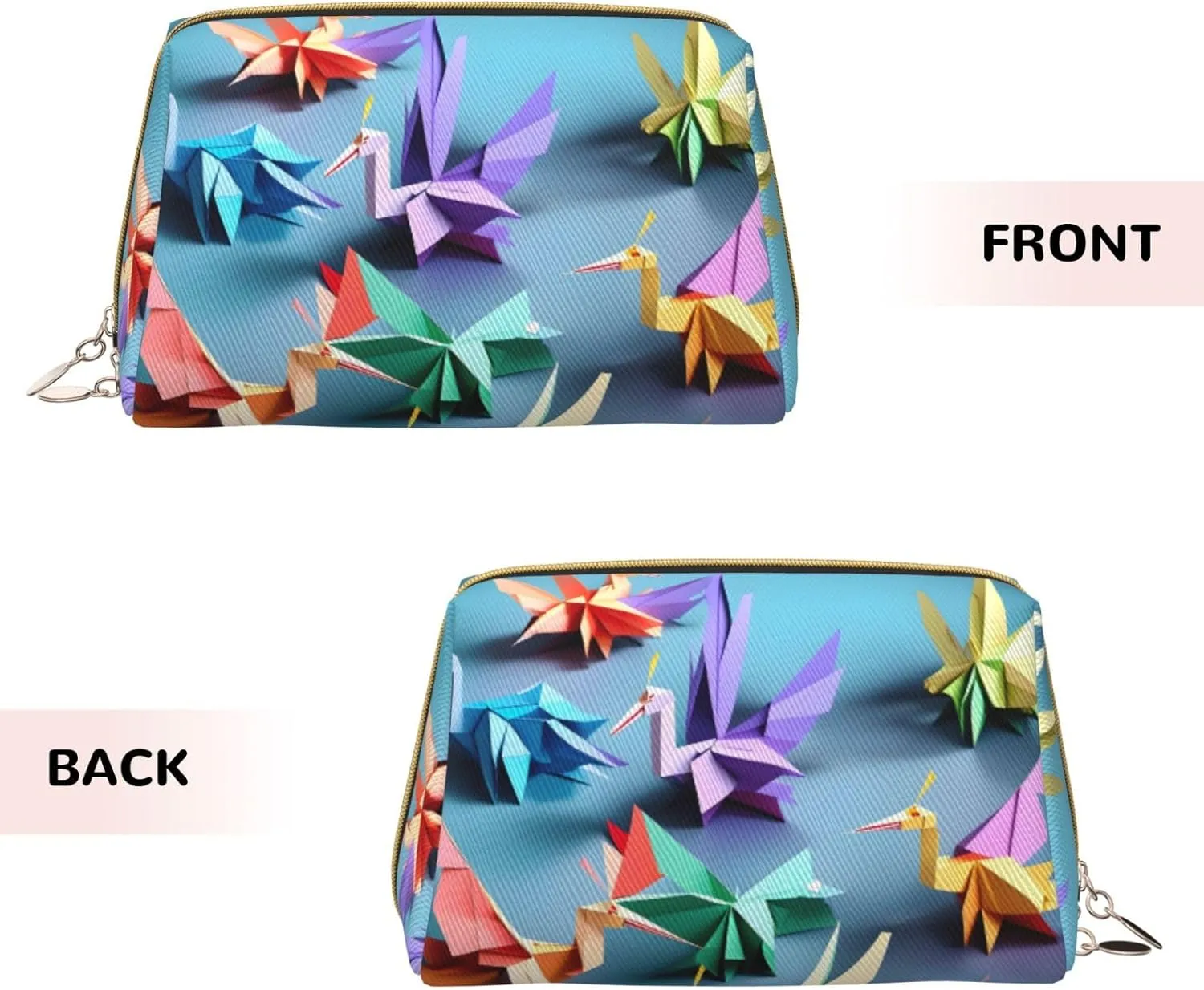 Origami Multicolor Papercraft Cranes Leather Toiletry Travel Bag, Compact Makeup Organizer For Women