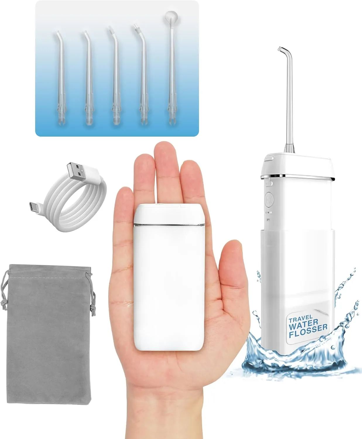 Ortho Water Flosser – Cordless, Collapsible Water Flossers for Teeth and Braces, IPX8 Waterproof, Rechargeable Teeth Cleaning Tools, 3 Modes 360° Nozzle, Travel Essentials Flossers for Adults & Kids