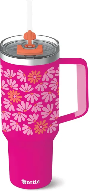 Ottle Deep Sea Diver 40 oz Insulated Tumbler with Handle and Straw Lid - Leak Proof, Cupholder Friendly Travel Mug - Stainless Steel Double Wall Water Bottle for Hot and Cold Drinks - Petal Plethora