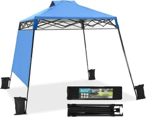 Outdoor 8x8 Pop Up Canopy Tent with Sidewall, Instant Sun Shelter with One Push Setup, Easy Up Canopy with Vented Top, Portable Beach Tent Sun Shelter for Beach, Camping, 8x8 Base 6x6 Top, Blue