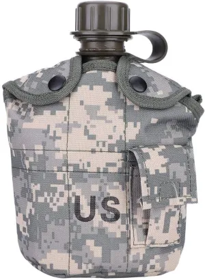 Outdoor Canteen,Aluminum Camouflage Bag Water Bottle with Quart Cup for Hiking Camping