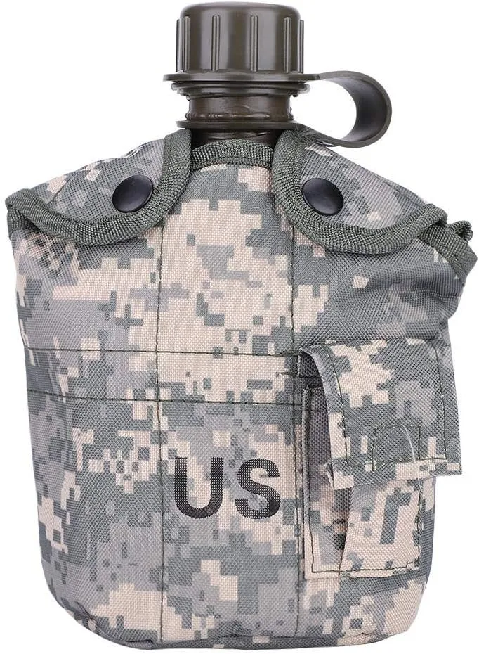 Outdoor Canteen,Aluminum Camouflage Bag Water Bottle with Quart Cup for Hiking Camping