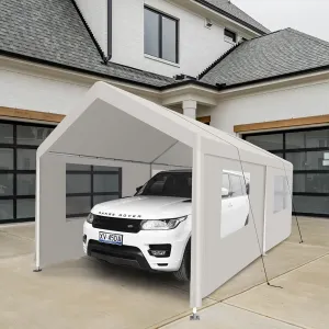 Outdoor Carport Tent, Spacious 10x20 ft Shelter for Vehicles and Gatherings, Easy Setup, White