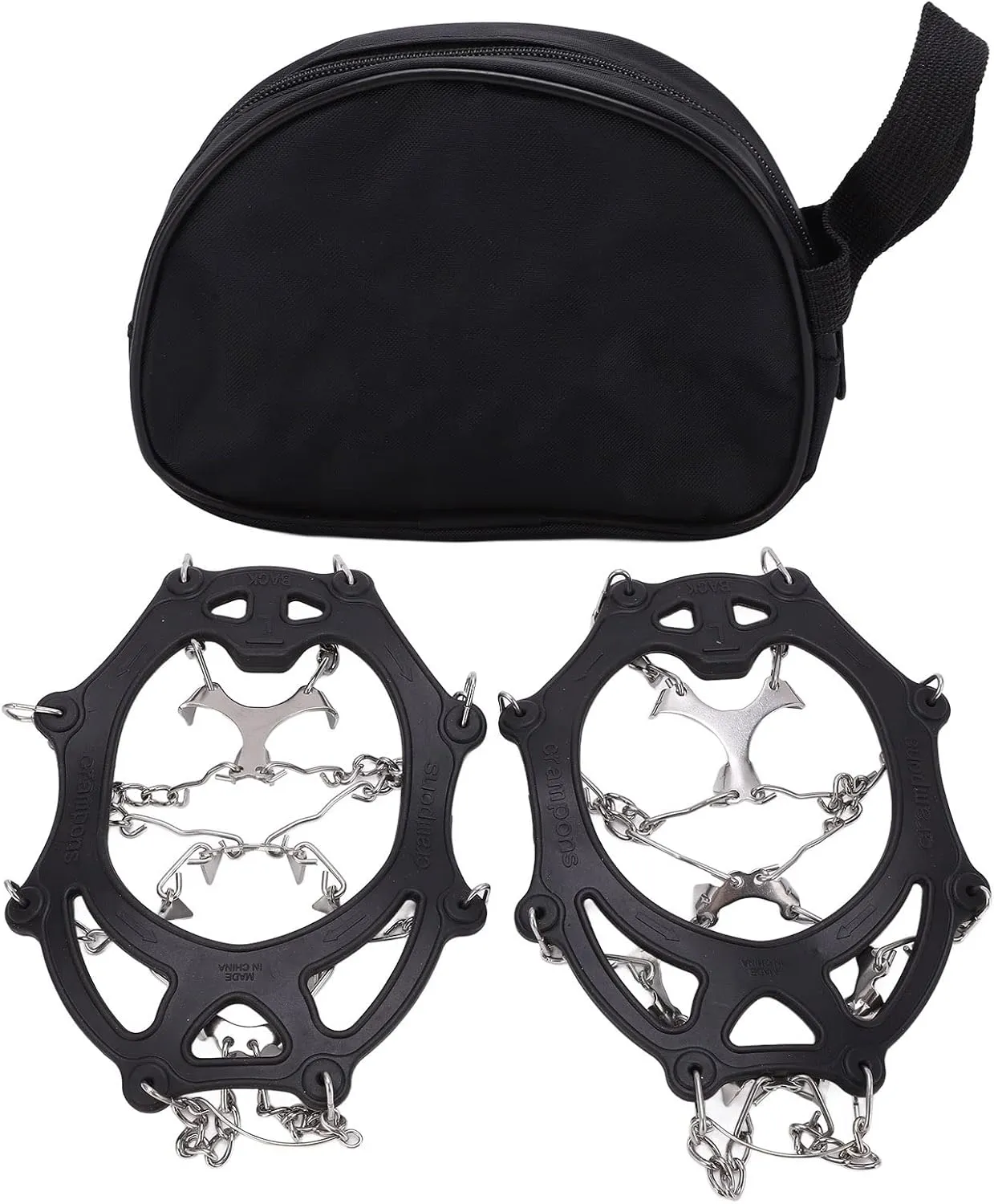 Outdoor Mountaineering Stainless Steel Crampons Snow Anti Slip Shoe Covers Black 2 Pcs