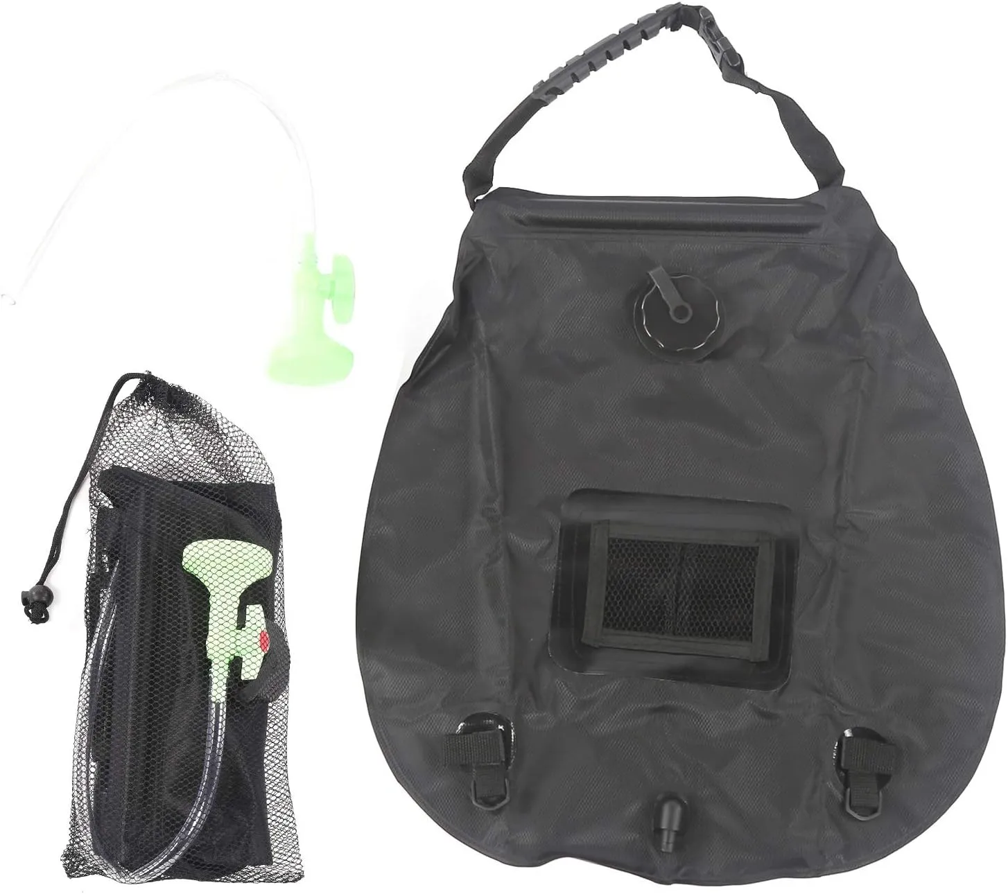 Outdoor Solar Power Shower Bag 20L Portable Sun Heated Bath Bag with Shower Head for Camping Backpacking Boating PVC Black 50x47cm