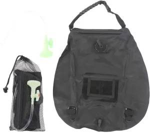 Outdoor Solar Power Shower Bag 20L Portable Sun Heated Bath Bag with Shower Head for Camping Backpacking Boating PVC Black 50x47cm