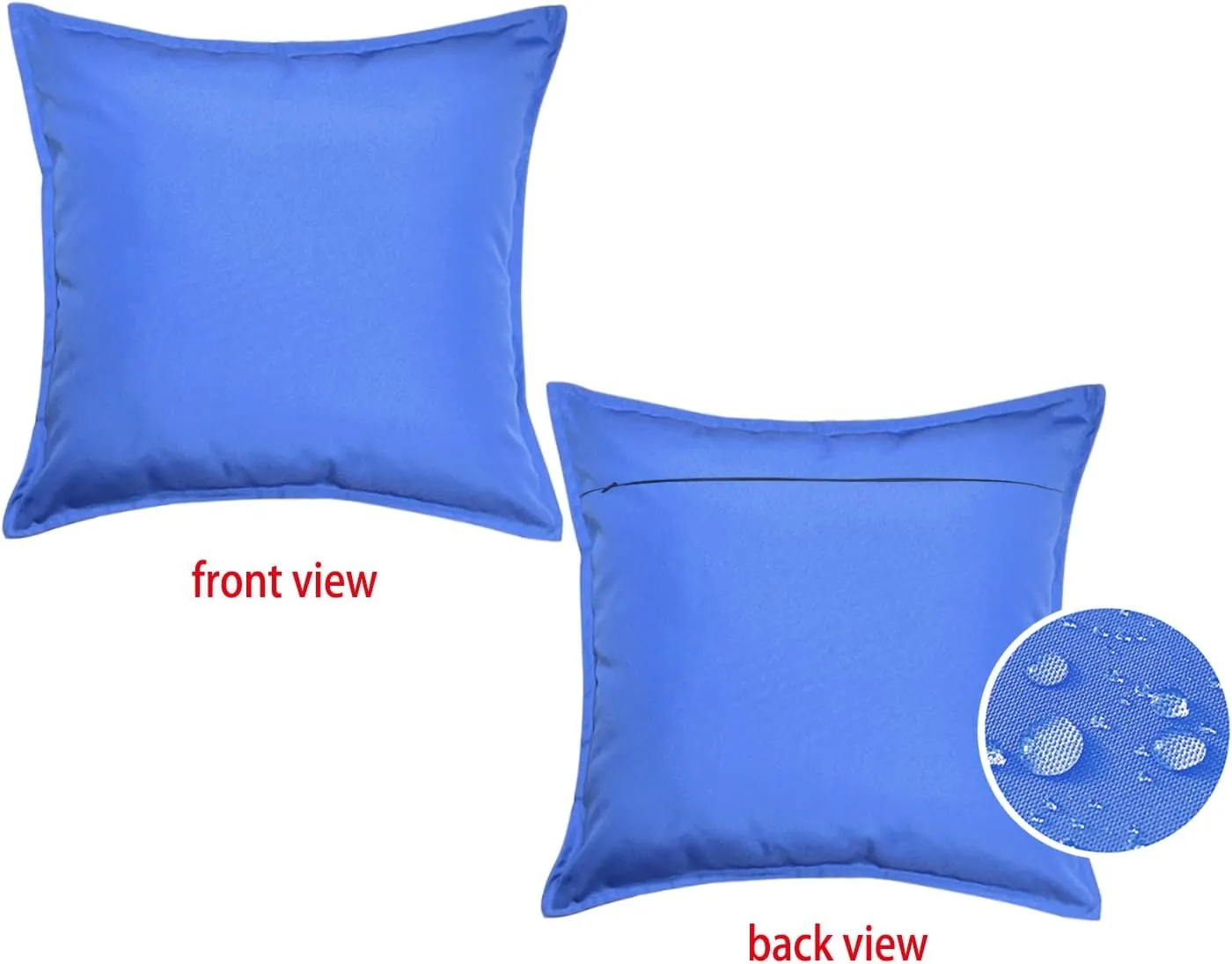 Outdoor Waterproof Pillow Covers 18x18 Set of 2 Sunbrella Decorative Square Solid Couch Pillow Covers with Wide Edge for Patio Tent Sofa Bed Living Room, Blue