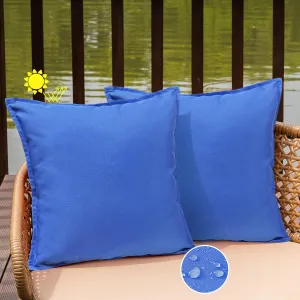 Outdoor Waterproof Pillow Covers 18x18 Set of 2 Sunbrella Decorative Square Solid Couch Pillow Covers with Wide Edge for Patio Tent Sofa Bed Living Room, Blue