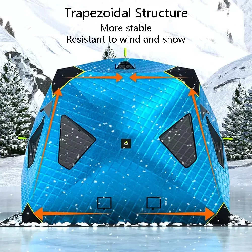 Outdoor Winter Camping Insulated Ice Fishing Tent Ice Fishing Shelter Five-Layer Fabric Excellent Insulation with Ice Fishing Pad (Blue C)