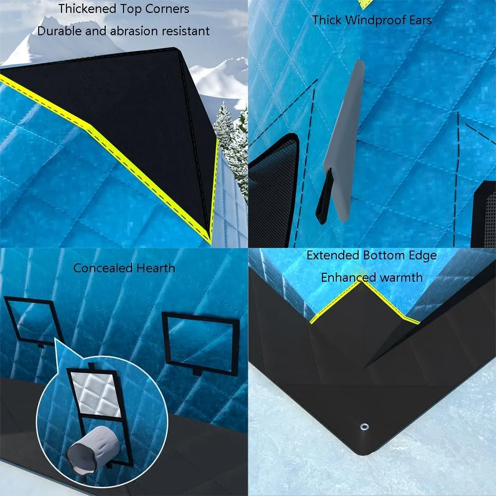 Outdoor Winter Camping Insulated Ice Fishing Tent Ice Fishing Shelter Five-Layer Fabric Excellent Insulation with Ice Fishing Pad (Blue C)