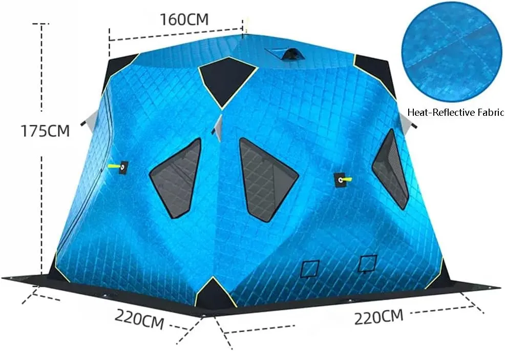 Outdoor Winter Camping Insulated Ice Fishing Tent Ice Fishing Shelter Five-Layer Fabric Excellent Insulation with Ice Fishing Pad (Blue C)