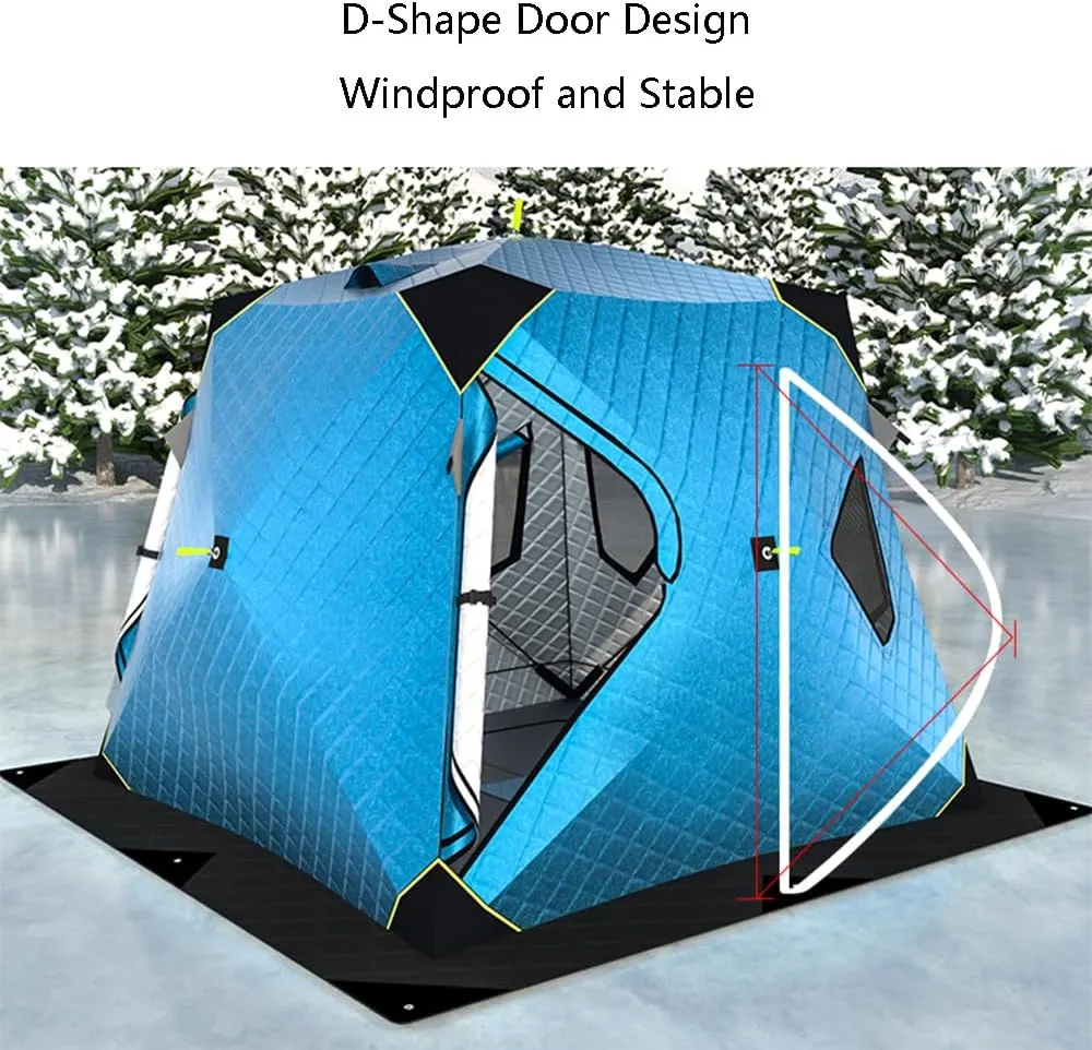 Outdoor Winter Camping Insulated Ice Fishing Tent Ice Fishing Shelter Five-Layer Fabric Excellent Insulation with Ice Fishing Pad (Blue C)