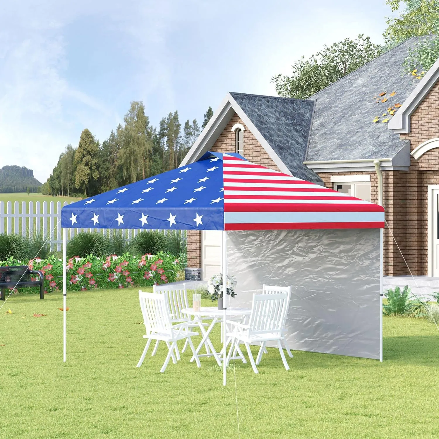 Outsunny 10' x 10' Pop-Up Canopy Tent with 1 Removable Sidewall, Commercial Instant Sun Shelter, Tents for Parties with Wheeled Carry Bag for Outdoor, Garden, Patio, Multicolored