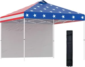 Outsunny 10' x 10' Pop-Up Canopy Tent with 1 Removable Sidewall, Commercial Instant Sun Shelter, Tents for Parties with Wheeled Carry Bag for Outdoor, Garden, Patio, Multicolored