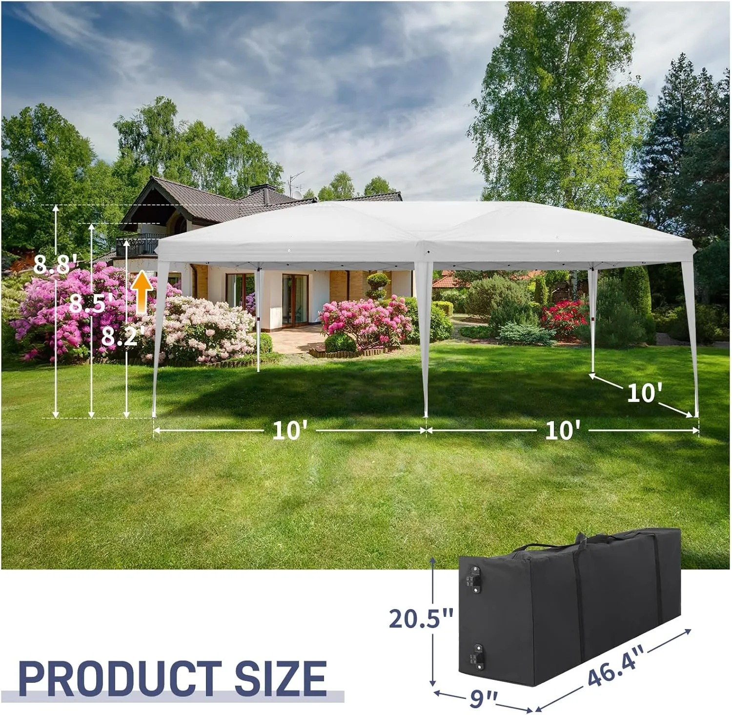 Outvita 10x20ft Ez Pop Up Canopy, Portable Instant Canopy Tent with 4 SideWalls for Outdoor Events, Party, Wedding, Birthday,Graduation