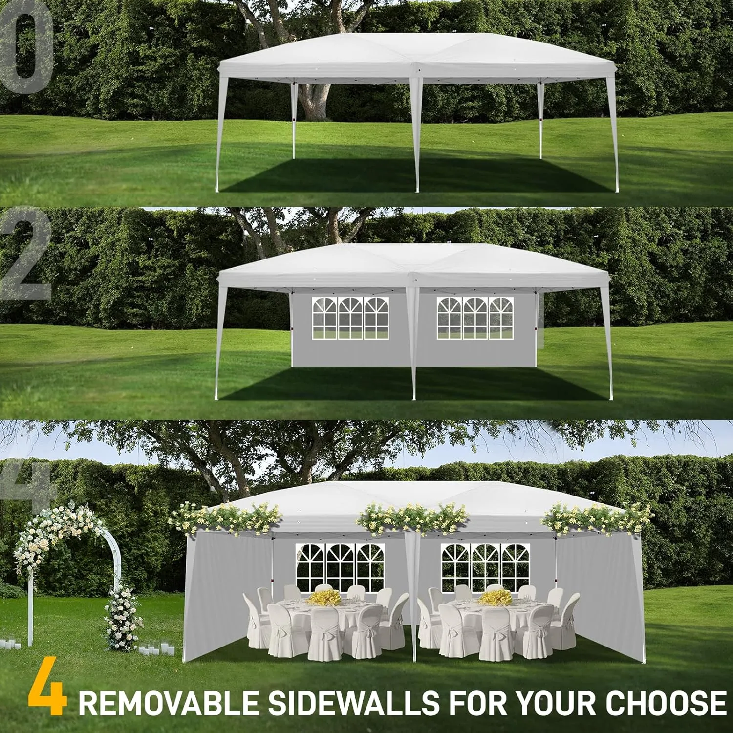 Outvita 10x20ft Ez Pop Up Canopy, Portable Instant Canopy Tent with 4 SideWalls for Outdoor Events, Party, Wedding, Birthday,Graduation