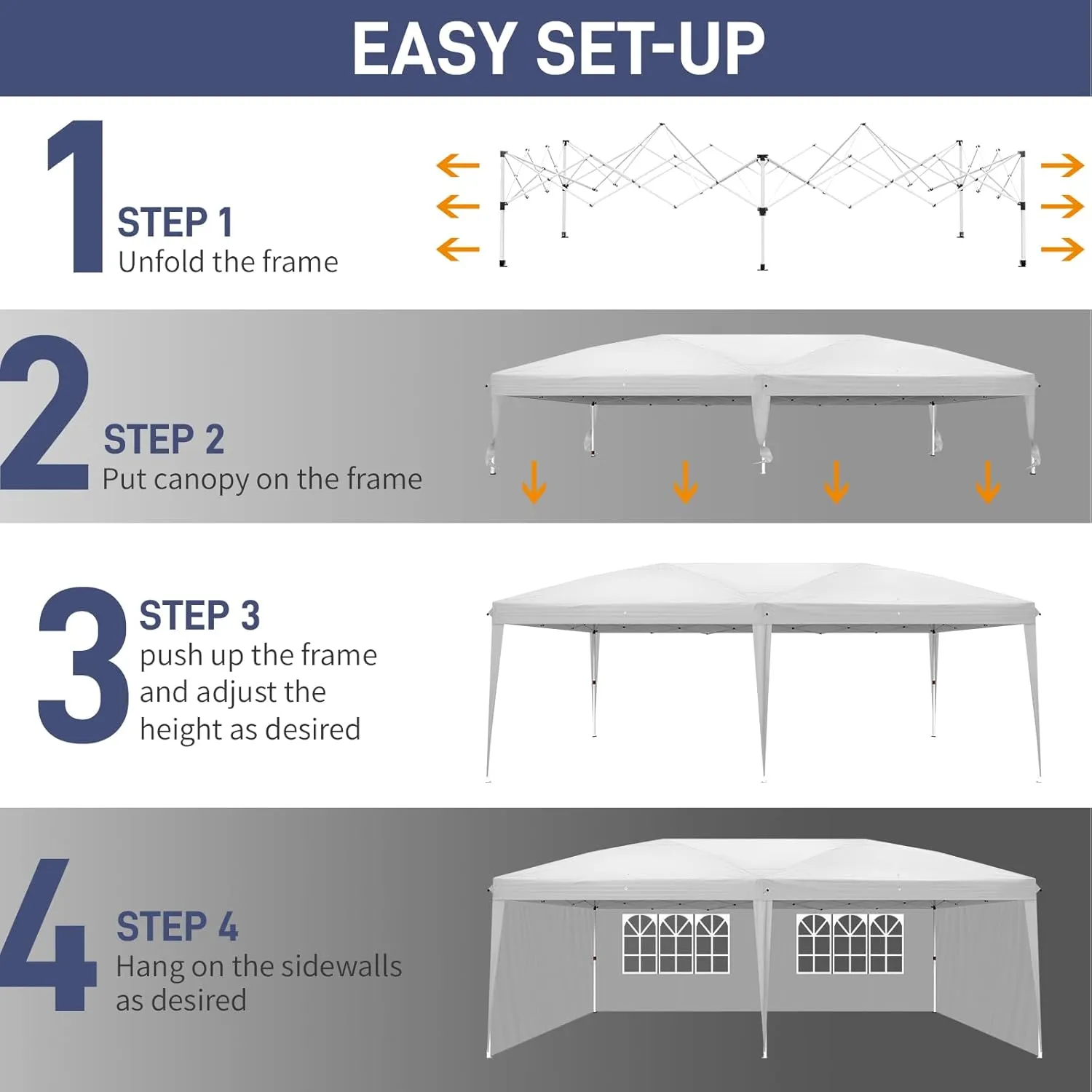 Outvita 10x20ft Ez Pop Up Canopy, Portable Instant Canopy Tent with 4 SideWalls for Outdoor Events, Party, Wedding, Birthday,Graduation