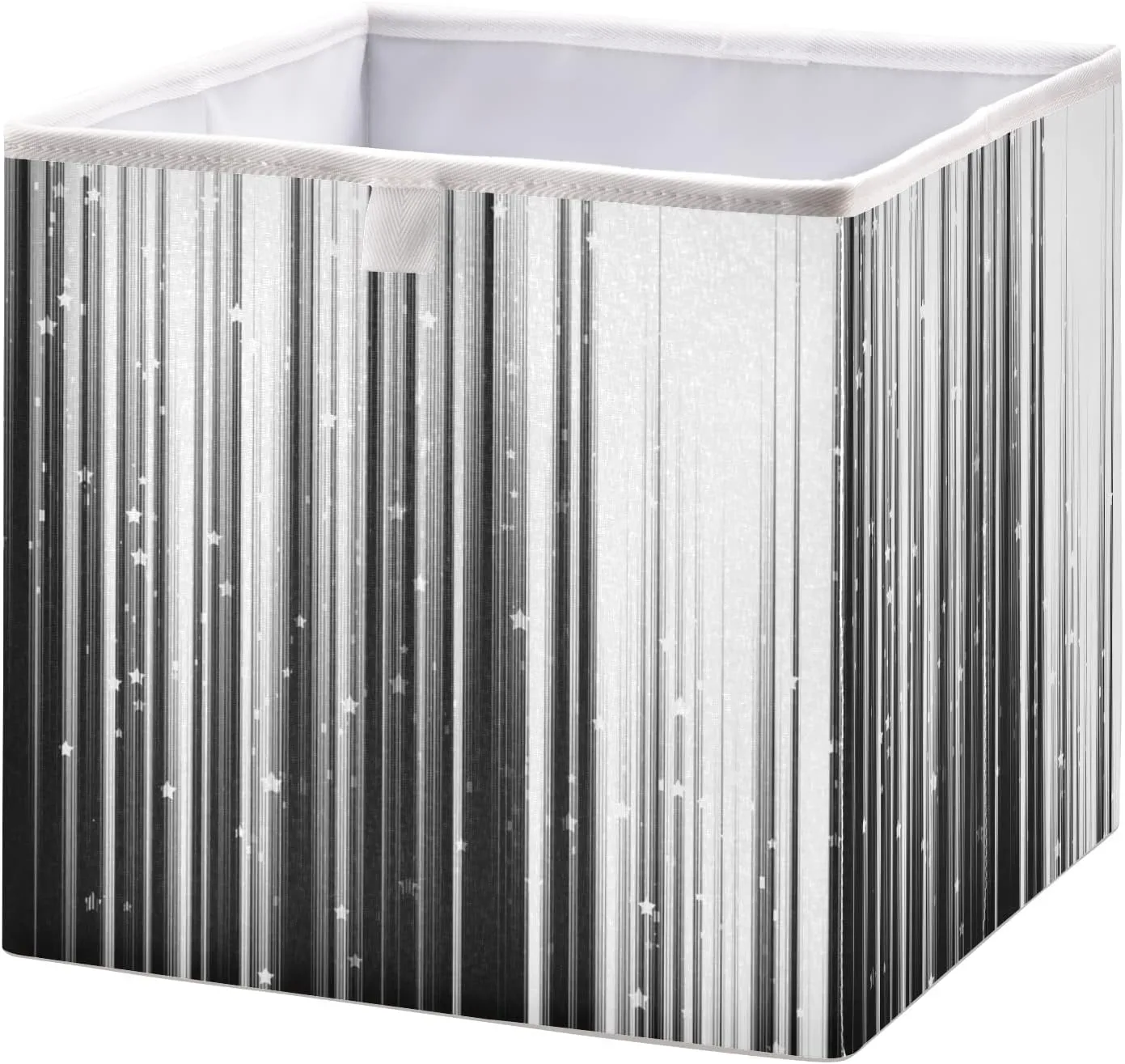 Oyihfvs Black White Gradient Stripes with Shiny Stars and Sparkle Lights Square Foldable Cube Storage Basket Collapsible Fabric with Handles Bag Organizer Clothes for Home Bedroom 11 x 11 x 11 in