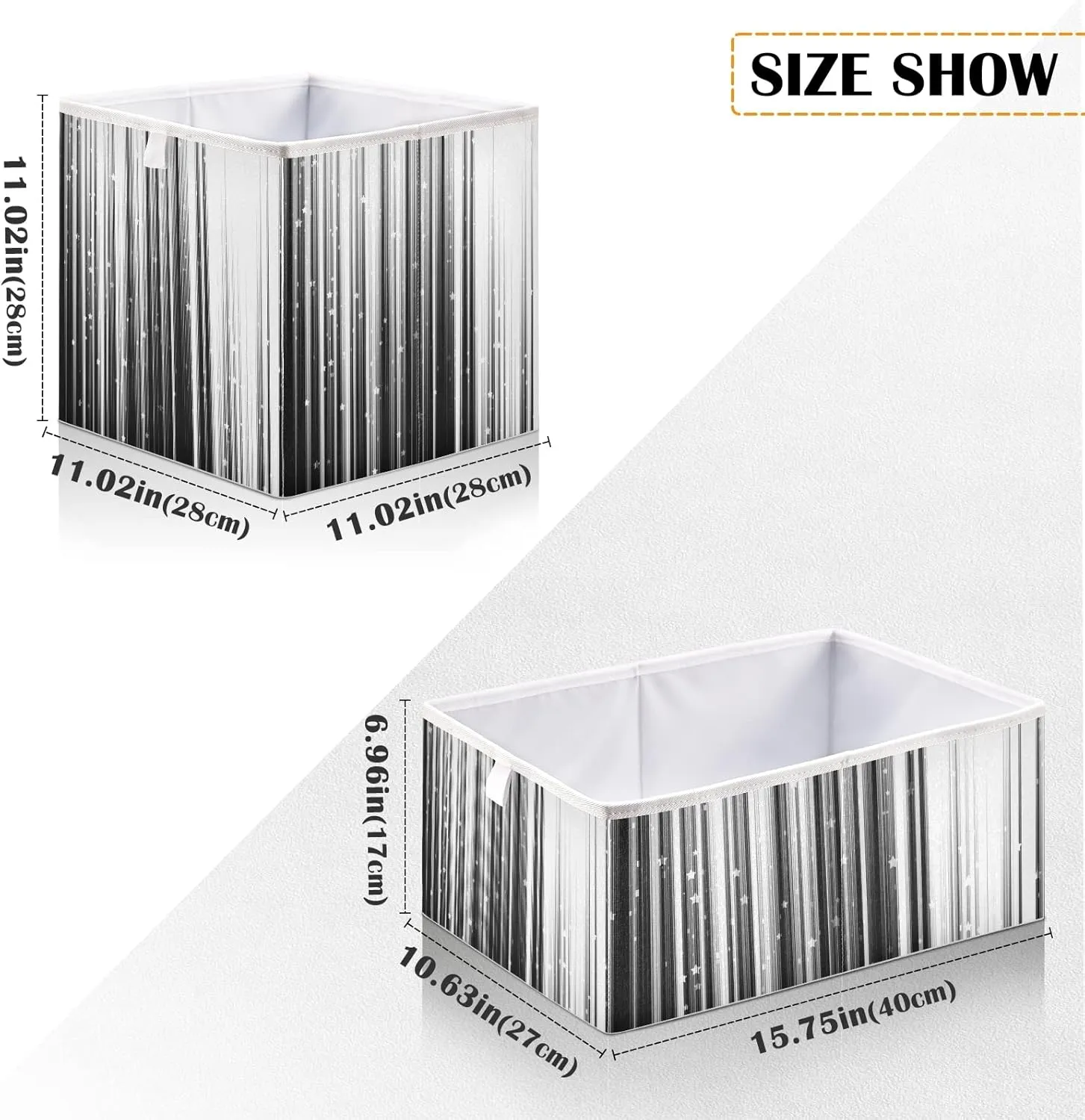 Oyihfvs Black White Gradient Stripes with Shiny Stars and Sparkle Lights Square Foldable Cube Storage Basket Collapsible Fabric with Handles Bag Organizer Clothes for Home Bedroom 11 x 11 x 11 in