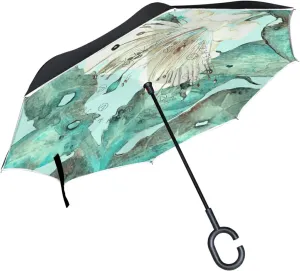 Oyihfvs Double Layer Inverted Umbrella, With C-Shaped Handle Windproof UV Proof Durable Parasol, For Men Women Outdoor Folding Rain Sun